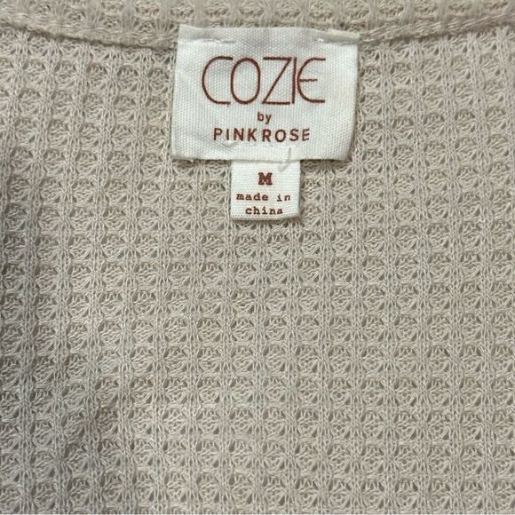 Pink Rose Oatmeal Long-Sleeve Waffle Knit Crop Top Medium - Picture 3 of 6